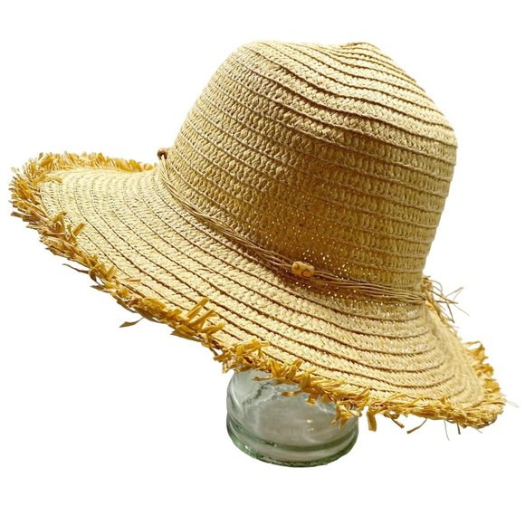 Tan Raw Edge Wide Brim Sun Hat OS - Picture 8 of 15